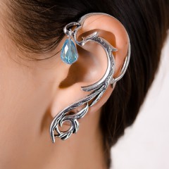 Кафф-серьга серебристый колокольчик с голубыми камнями